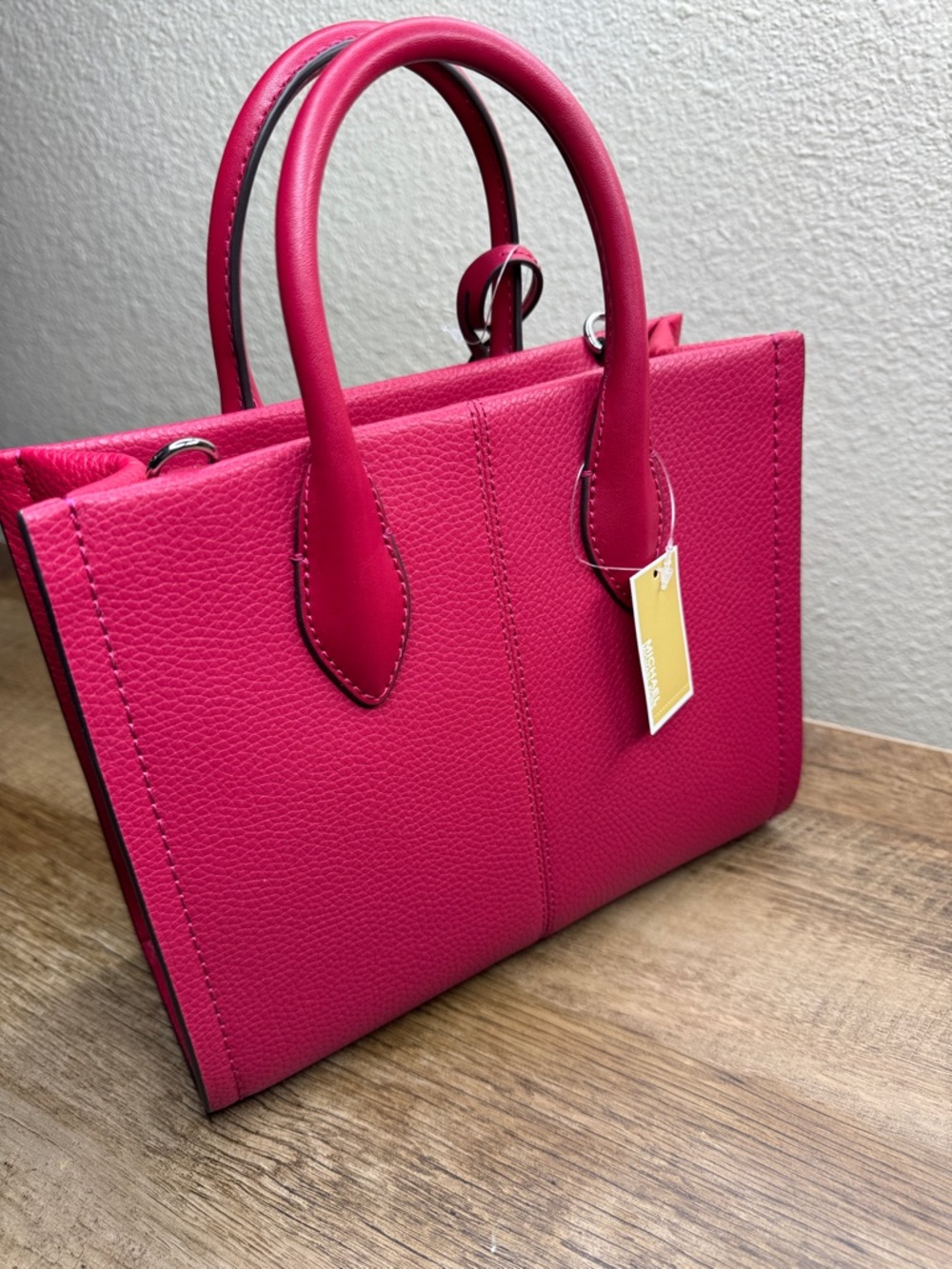 Michael Kors Hot Pink Pebbled Leather Satchel with Detachable Strap - Picture 3 of 6